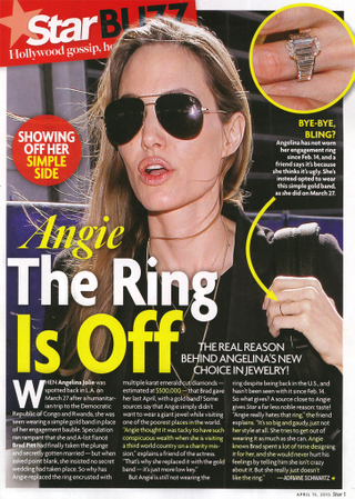 Illustration for article titled This Week in Tabloids: Angelina Thinks Her Giant Engagement Ring Is Tacky